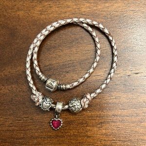 Pandora Leather Wrap Bracelet with charm